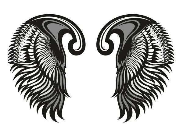 Klasik Kraliyet Kanatları Skeci Doodle Stilize Kuş Kanatları Tasarım Ögesi — Stok Vektör