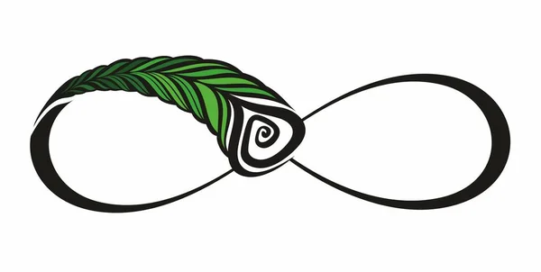 白い背景に光羽と芸術的に無限のシンボルを描いた 孔雀の羽 — ストックベクタ