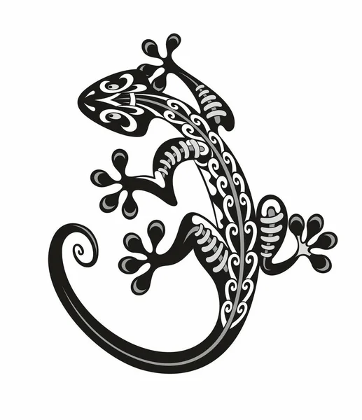 Kadal Yang Bergaya Siluet Dekoratif Reptil Vektor Ilustrasi Kadal Bersisik - Stok Vektor