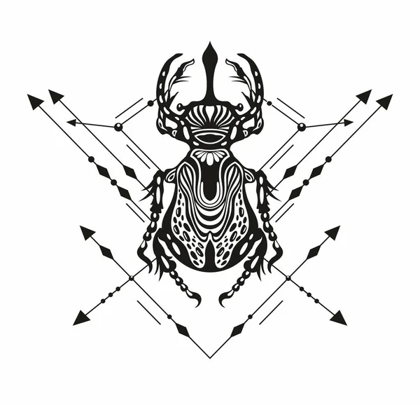 Tatuaje Escarabajo Tatuaje Insectos Insecto Símbolo Vida Eterna Resurrección Avivamiento — Archivo Imágenes Vectoriales
