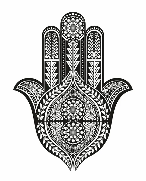 Vector Mão Indiana Hamsa Desenhado Com Ornamentos Étnicos —  Vetores de Stock