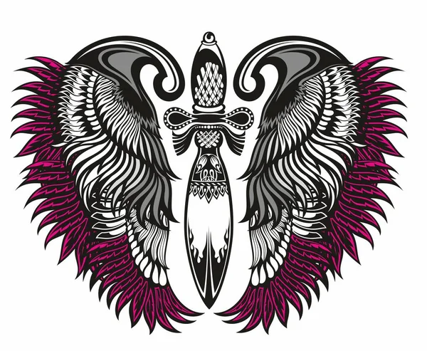 Ilustracja Wektor Grafika Plemienna Sztuka Projekt Miecz Skrzydła Tatuażu — Wektor stockowy