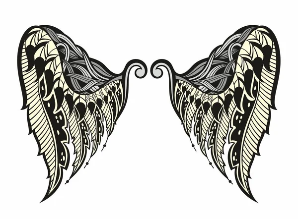 Paio Ali Uccello Angelo Illustrazione Vettoriale Tatuaggio — Vettoriale Stock