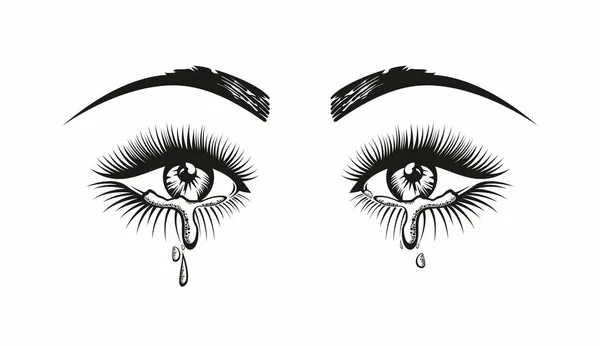 Vector Illustration Crying Eyes Women Eyes Isolated Background — Stock Vector