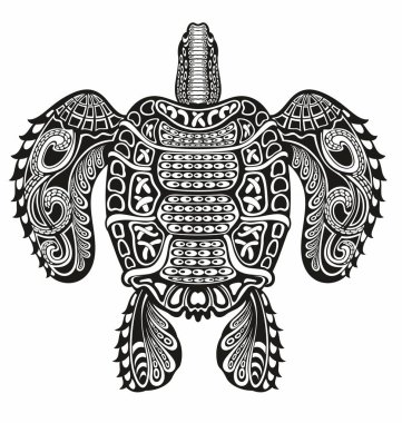 Beyaz arkaplanda izole edilmiş bir kaplumbağanın siyah silueti. Logo, kart ve simge kavramı.