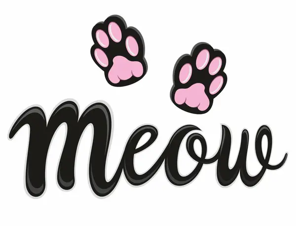 Мяу Миленький Отпечаток Кота Письмо Векторная Надпись Милый Слоган Кошке Векторная Графика