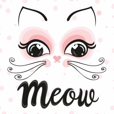 Miyav. Miyav mesajı. El çizimi alıntı. Kedi sesli harfler. Dilim sürçtü. Gömlek, kart, poster vs. için vektör illüstrasyon. Siyah, sarı ve beyaz.