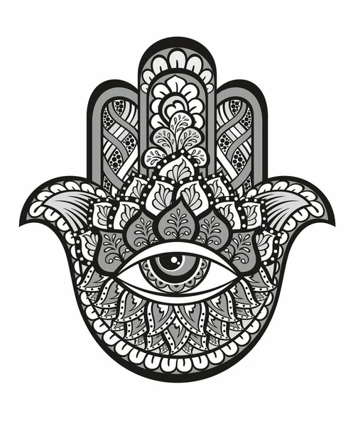 Черно Белая Иллюстрация Символа Руки Хамса Рука Фатимы Религиозна Декоративный Стоковая Иллюстрация