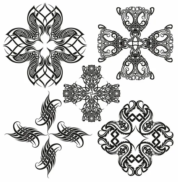 Formas Étnicas Abstratas Estilo Gótico Elementos Modernos Para Tipografia Tatuagem Ilustração De Stock