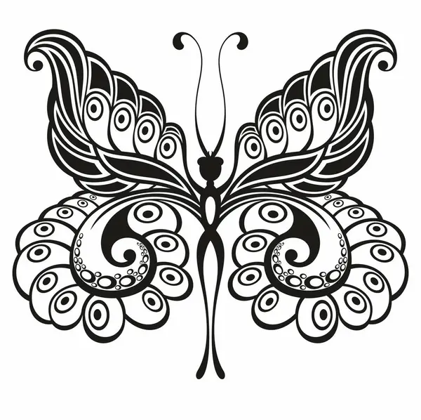 Vlinder Met Zwart Witte Vleugels Tatoeage Silhouet Vectorgrafiek Vectorbeelden