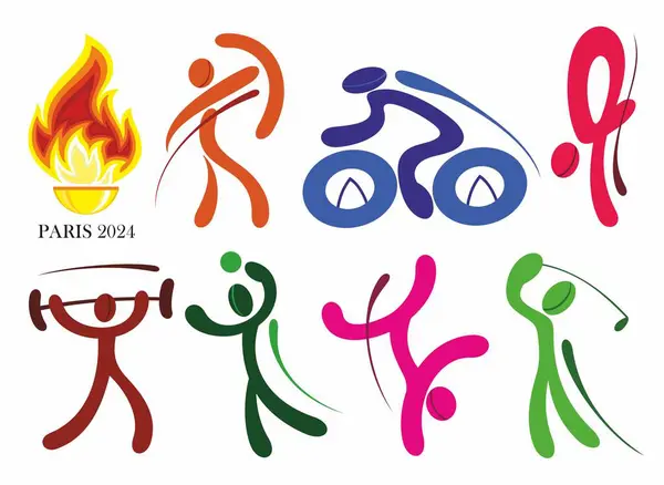Paris Olimpiyat Oyunları Simgesi Seti Stok Vektör