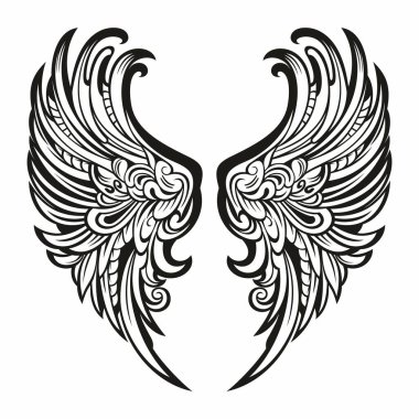 Düzenlenebilir kanat vektörü, kanat açısı, siyah ve beyaz, şahin kanatları, kartal kanatları, kuş kanadı, tüy