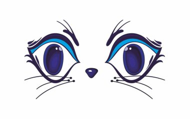 Şirin kedi ikonu. Kedi gözü silueti. Düz dizayn. Beyaz arka plan. Vektör