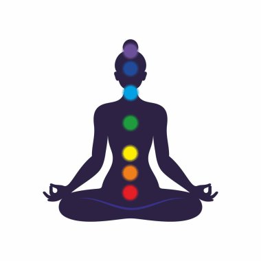 Yoga sembolü vektör illüstrasyonu. Yoga logosu. Beyaz arka planda yoga yapan bir kızın ilüeti. Meditasyon silueti.