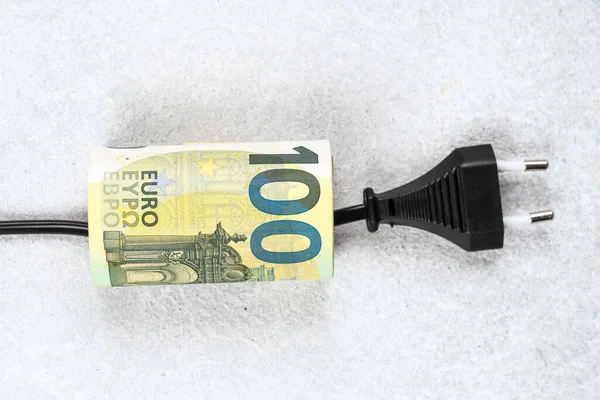Electic Cable Plug One Hundred Euro Banknotes European Power System — Stock Photo, Image