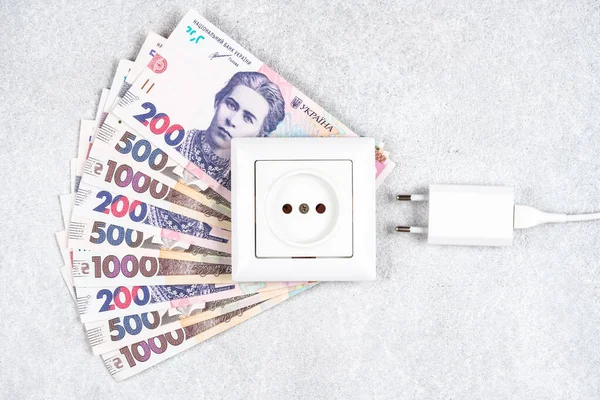 White Socket Plug Charger Uah Currency Hryvnyas Concept Increasing Prices — Stock Photo, Image
