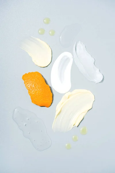 Mange Kosmetiske Produkter Prøver Med Vitamin Creme Gel Smears Olie Stock-billede