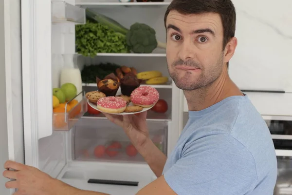 Portrait Handsome Young Man Front Opened Fridge Kitchen — Stock Photo, Image
