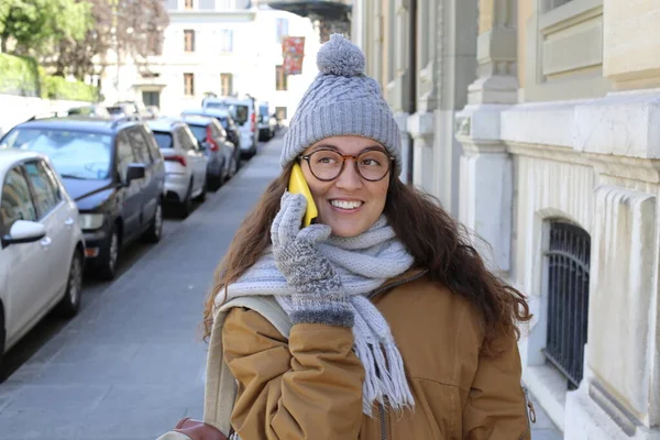 stock image portrait of beautiful young woman in stylish clothes on city street