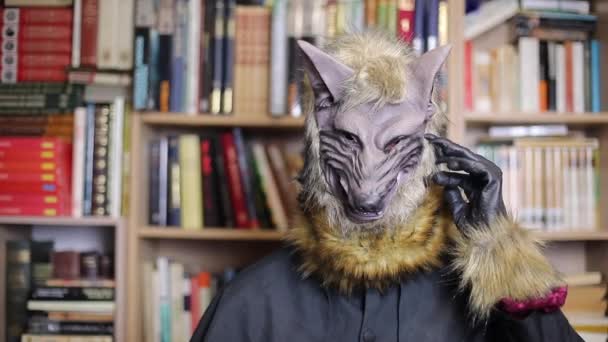 Close Shot Person Wolf Mask Home — Stock Video
