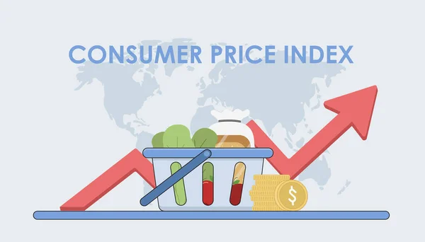 stock vector consumer price index vector,prices of commodities and consumer goods rose due to rising inflation. consumer goods float.