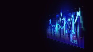 Hisse senedi piyasasında ok grafiğiyle yükselen finans çizelgesi, şamdan çizgisi grafiği ve borsada soyut finans tablosu 