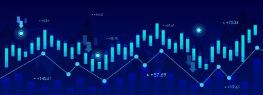 Finansal piyasa şamdanı. Finansal analiz, soyut geçmiş. Çizgi, iş rekabet konseptini çiziyor. 