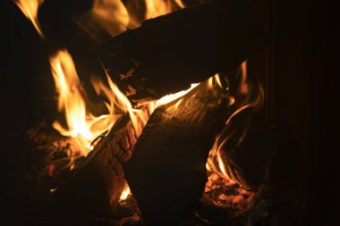 yakacak odun yanan şömine yakın çekim