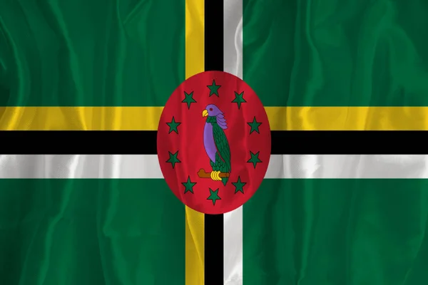 Flaga Domenica Jedwabnym Tle Jest Wielkim Symbolem Narodowym Tekstura Tkaniny — Zdjęcie stockowe