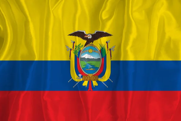 Флаг Эквадора Шелковом Фоне Является Великим Национальным Символом Текстура Ткани — стоковое фото
