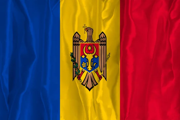 Moldavská Vlajka Hedvábném Pozadí Skvělým Národním Symbolem Textura Tkanin Oficiální — Stock fotografie