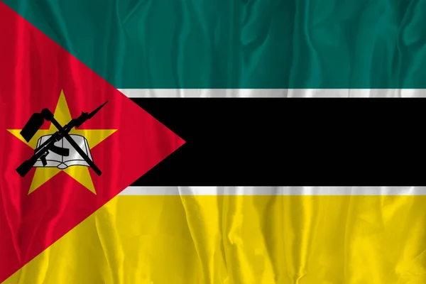 Vlajka Mosambiku Hedvábném Pozadí Skvělým Národním Symbolem Textura Tkanin Oficiální — Stock fotografie