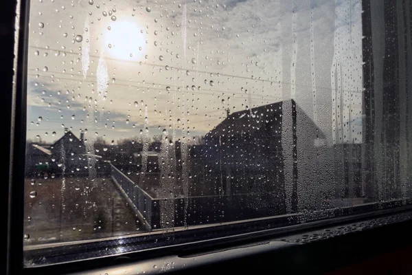 Close Double Glazed Window Condensation Causes Excessive Moisture House Winter — Stock Photo, Image