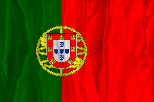 Прапор Португалії Шовковому Тлі Великим Національним Символом Текстура Тканин Офіційний — стокове фото