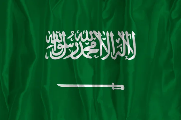 Vlajka Saúdské Arábie Hedvábném Pozadí Skvělým Národním Symbolem Textura Tkanin — Stock fotografie