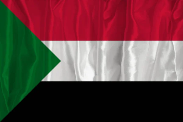 Súdánská Vlajka Hedvábném Pozadí Skvělým Národním Symbolem Textura Tkanin Oficiální — Stock fotografie