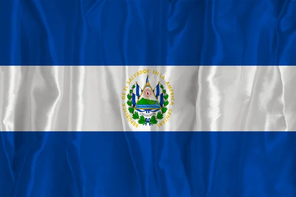 Прапор Сальвадору Шовковому Тлі Великим Національним Символом Текстура Тканин Офіційний — стокове фото