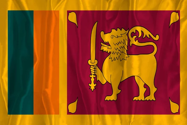 Vlajka Srí Lanky Hedvábném Pozadí Skvělým Národním Symbolem Textura Tkanin — Stock fotografie