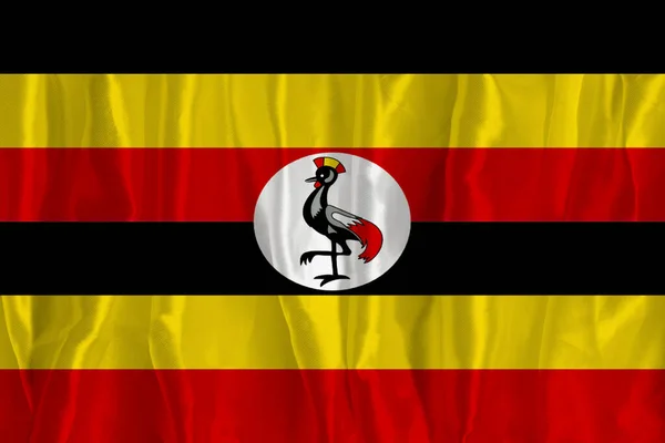 Bandiera Dell Uganda Sfondo Seta Grande Simbolo Nazionale Texture Tessuti — Foto Stock