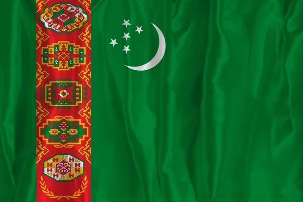 Bandeira Turquemenistão Sobre Fundo Seda Grande Símbolo Nacional Textura Tecidos — Fotografia de Stock