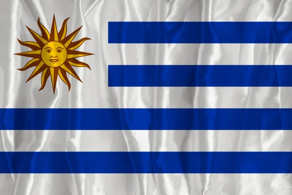 Vlag Van Uruguay Een Zijden Achtergrond Een Groot Nationaal Symbool — Stockfoto