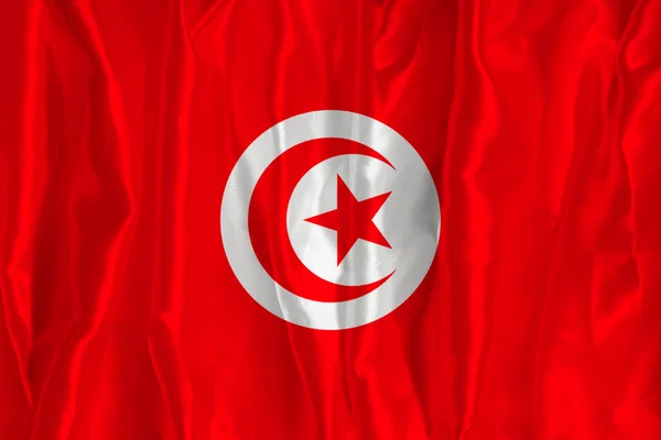 Tuniská Vlajka Hedvábném Pozadí Skvělým Národním Symbolem Textura Tkanin Oficiální — Stock fotografie