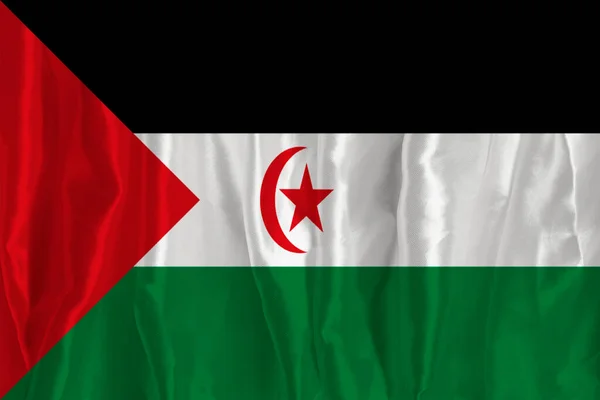 Vlajka Západní Sahary Hedvábném Pozadí Skvělým Národním Symbolem Textura Tkanin — Stock fotografie
