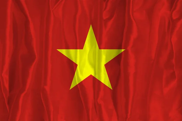Wietnamska Flaga Jedwabnym Tle Jest Wielkim Symbolem Narodowym Tekstura Tkanin — Zdjęcie stockowe