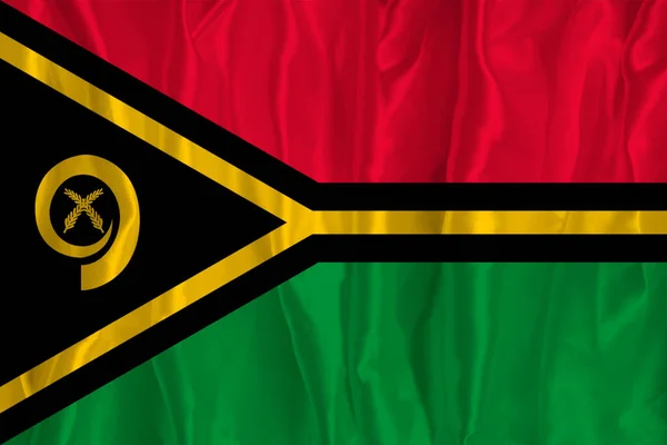 Vlag Van Vanuatu Een Zijden Achtergrond Een Groot Nationaal Symbool — Stockfoto