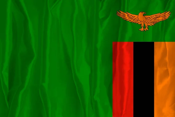 Vlag Van Zambia Een Zijden Achtergrond Een Groot Nationaal Symbool — Stockfoto