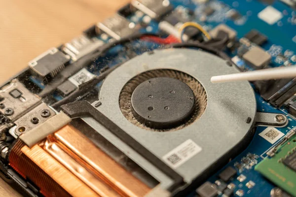 Técnico Conserta Laptop Quebrado Com Uma Chave Fenda Componentes Partes Imagens De Bancos De Imagens