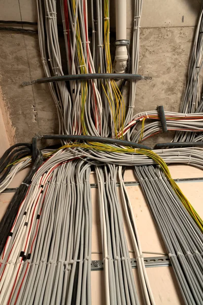 Μεγάλη Ομάδα Καλωδίων Utp Καλώδια Ethernet Στο Ντουλάπι Ράφι Καλώδια — Φωτογραφία Αρχείου