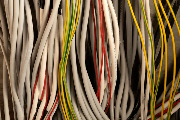 Utp Kábelek Nagy Csoportja Ethernet Kábelek Állványszekrényben Utp Kábelek Egy — Stock Fotó