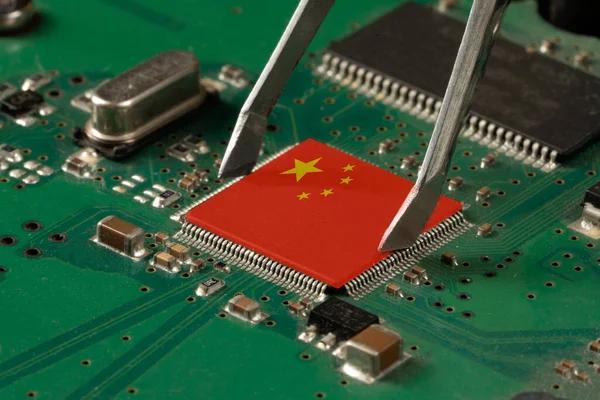 Flag China Processor Cpu Central Processing Unit Gpu Microchip Motherboard — Stock Photo, Image